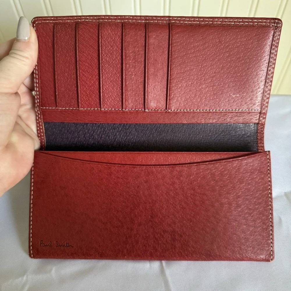Paul Smith Unisex Red Leather Long Wallet Coin Change Purse Card Holder